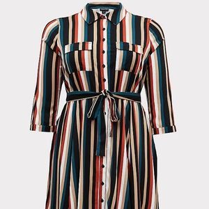 TORRID MULTI STRIPE CHALLIS TIE MINI SHIRT DRESS